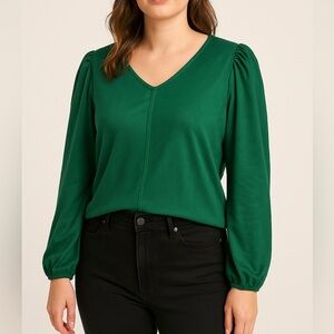 Susan Graver - green faux suede top with puffy sleeve 1x- new